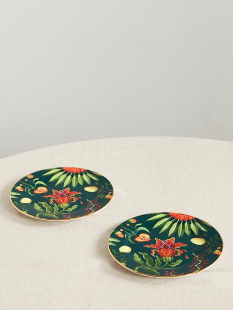 La DoubleJ Set Of Two Gold-plated Porcelain Dessert Plates