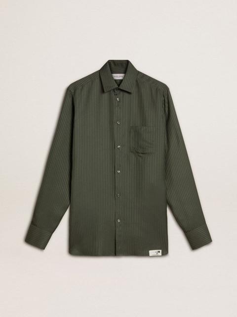Golden Goose Men's dark green shirt with vertical stripes