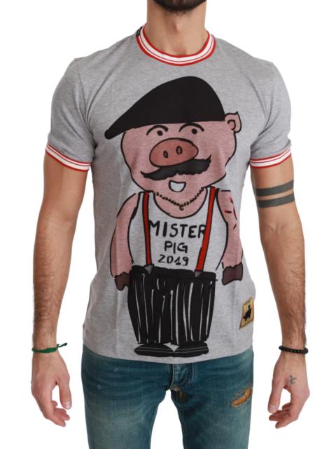 Dolce & Gabbana Gray Cotton Top 2019 Year of the Pig T-shirt