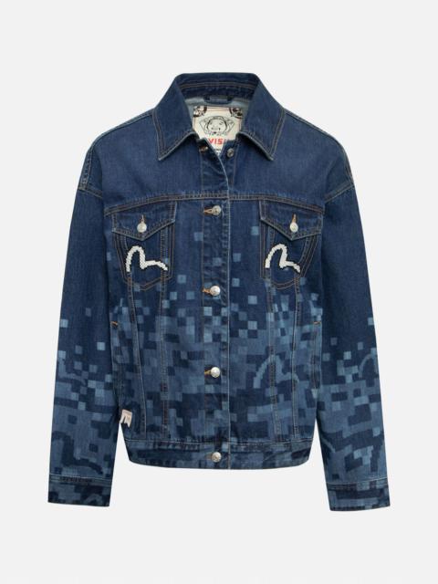 EVISU PIXEL SEAGULL EMBROIDERY AND PRINT OVERSIZED DENIM JACKET