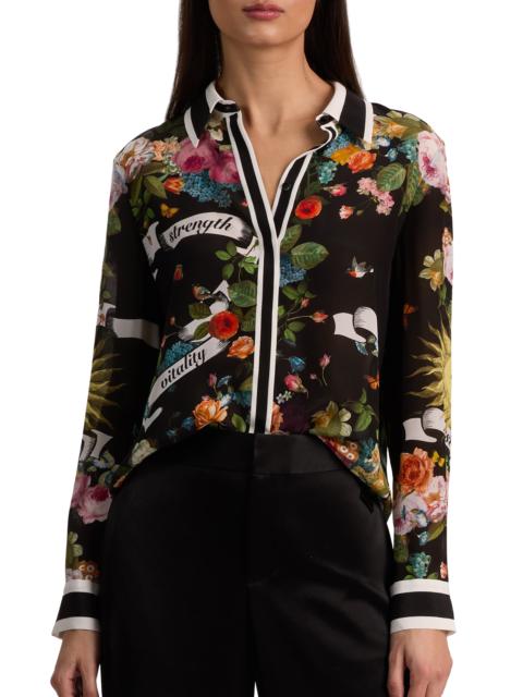 Alice + Olivia Alice + Olivia Willa Printed Silk Button-Up Shirt in Solar Strength Black at Nordstrom