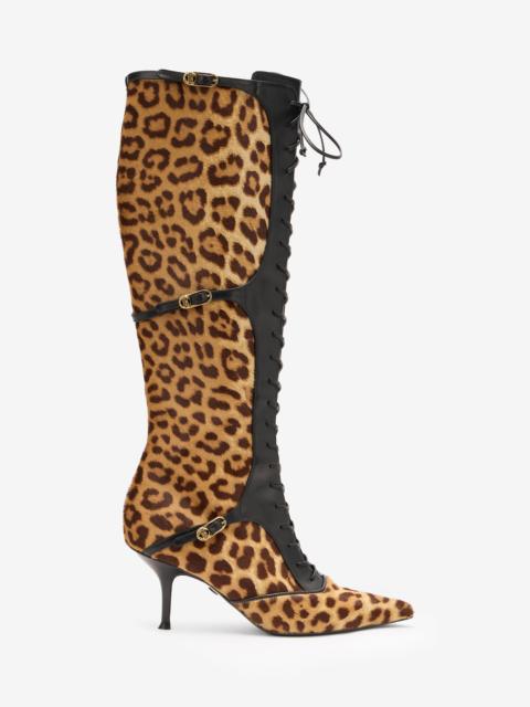 Roberto Cavalli Pointed Lace-Up Boots With Leopard Skin