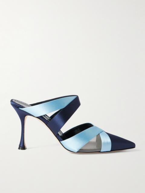 Manolo Blahnik Oyounak Gala Rial 90 Two-tone Satin Mules