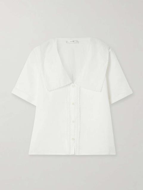 Scalloped ramie-voile blouse White