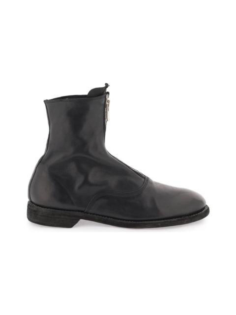 Front Zip Leather Ankle Boots