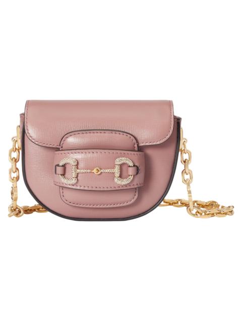 GUCCI GUCCI Horsebit 1955 Mini Pink Crystal Hardware Belt Bag New/