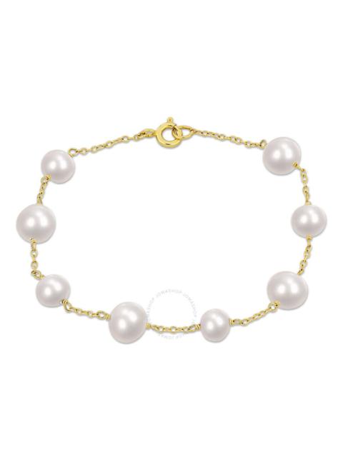 Other Designers AMOUR 6.5-8.5 Mm Cultured Freshwater Pearl Station Bracelet In Yellow Plated Sterling Silver
