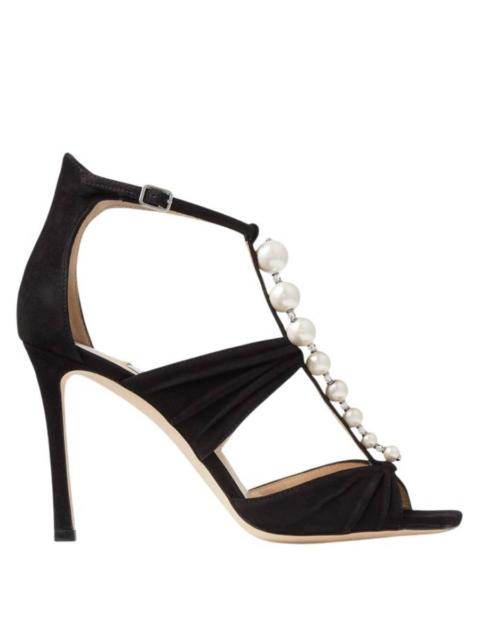 JIMMY CHOO Jimmy Choo Aura 95 Pearls and Crystals Suede Sandals