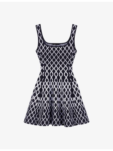maje Square-neck geometric-pattern stretch-knit mini dress