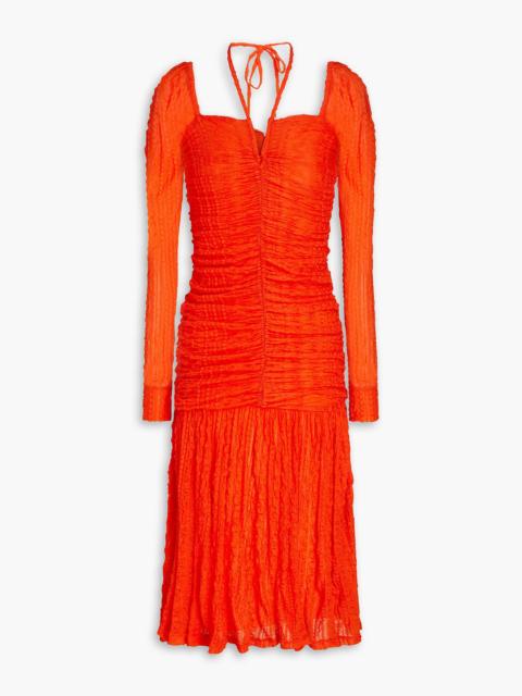 GANNI Ruched stretch-cloqué halterneck midi dress