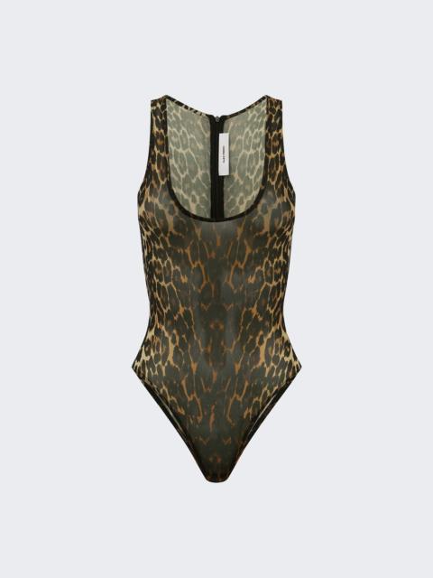 ALEX PERRY Powermesh Scoop Singlet Bodysuit Leopard Print