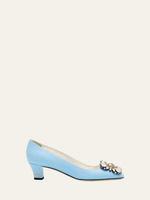 Valentino Leather Crystal Ornament Pumps