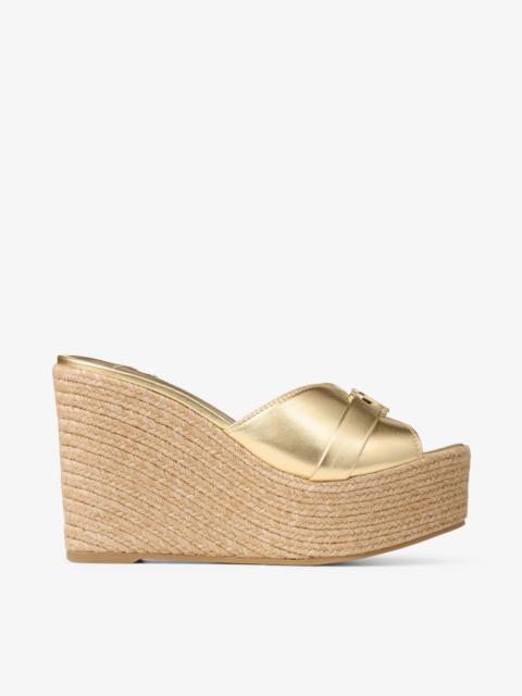 JIMMY CHOO Leda Wedge 100
Gold Metallic Nappa Leather Mule Wedge