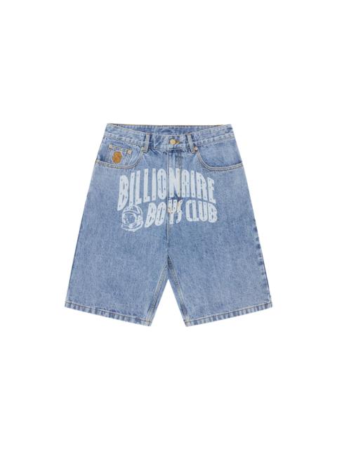 BILLIONAIRE BOYS CLUB FADED ARCH LOGO DENIM SHORTS
