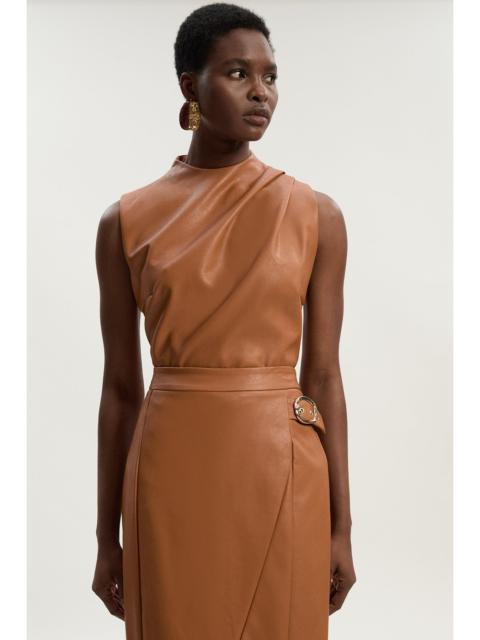 KAREN MILLEN Faux Leather Drape Sleeveless Top