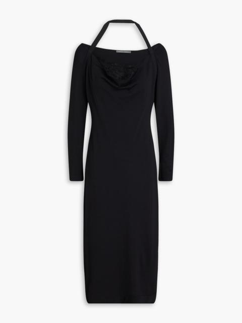 Other Designers Lace-trimmed ribbed jersey halterneck midi dress