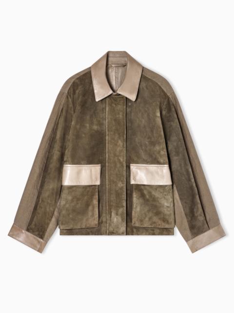 GIORGIO ARMANI LAMBSKIN SUEDE AND LINEN OVERSIZED BLOUSON
