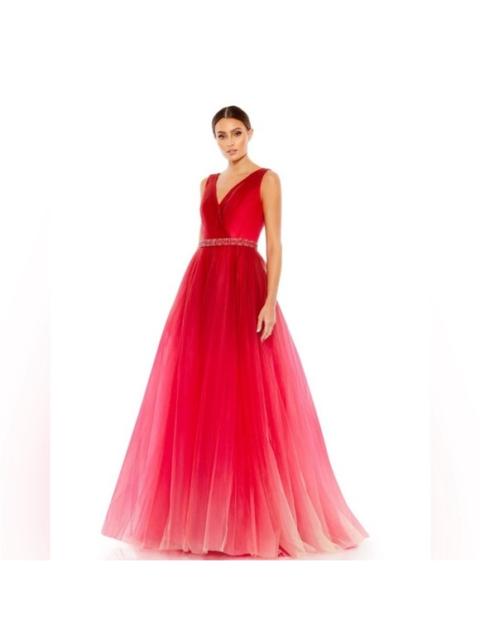Other Designers NWT‎ Mac Duggal #20378 Beaded Belt Wrap Over Sleeveless Ballgown Red Ombré Sz 4
