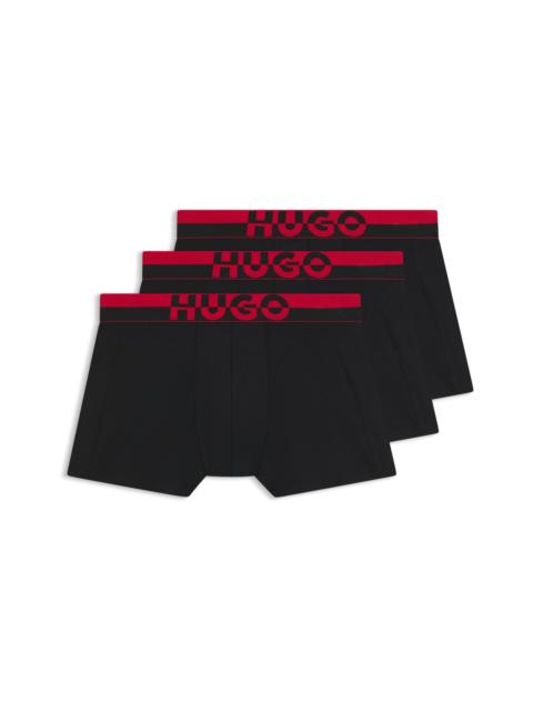 HUGO THREE-PACK OF TRUNKS WITH LOGO WAISTBANDS