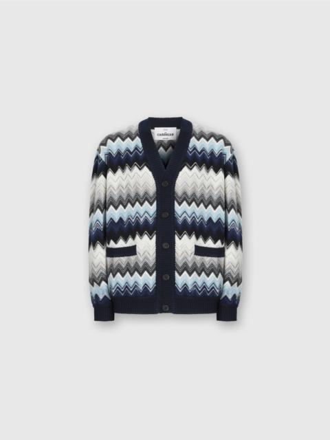 Missoni Missoni The Cardigan In Wool And Cotton With Zigzag in Black & Blue at Nordstrom