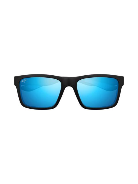 Maui Jim Maui Jim The Flats 57mm PolarizedPlus2® Rectangular Sunglasses in Black/Blue Hawaii at Nordstrom