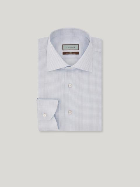 Canali WHITE AND LIGHT BLUE 140/2 COTTON PLAID REGULAR-FIT FORMAL SHIRT