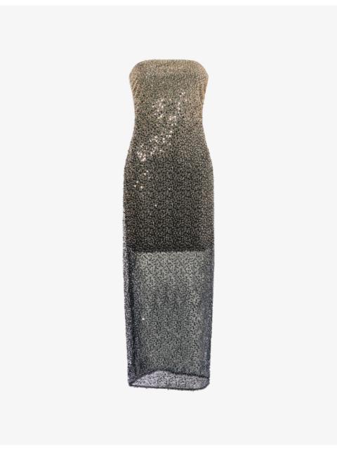 ROTATE Beaded Strapless Woven Midi Dress