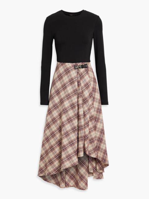maje Jersey-paneled checked tweed midi dress
