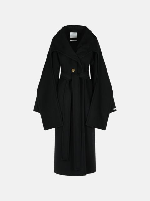 BALDO' BLACK VIRGIN WOOL COAT WITH SCARF COLLAR