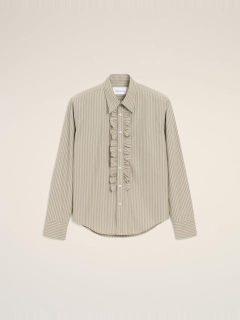 AMI Paris BEIGE COTTON LONG SLEEVE RUFFLED ADJUSTED SHIRT