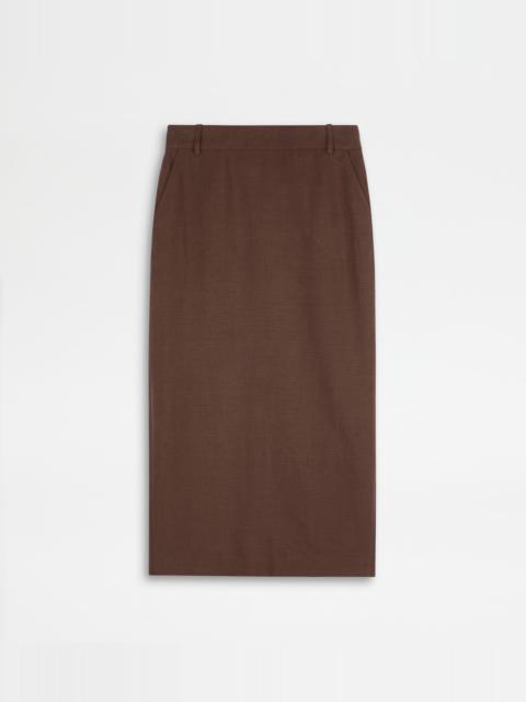 Tod's MIDI SKIRT IN LINEN - BROWN