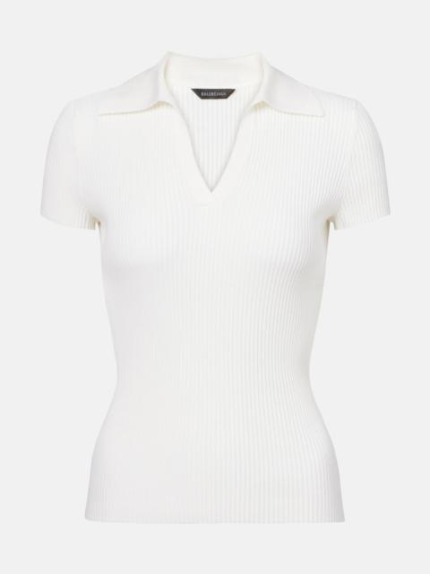 BALENCIAGA Ribbed-knit wool-blend polo sweater