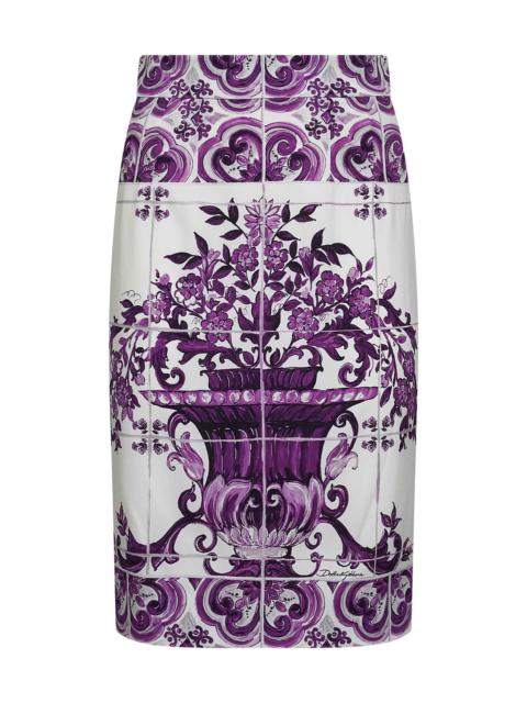 Dolce & Gabbana Maiolica print stretch silk skirt