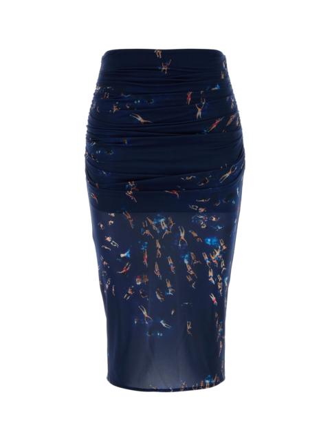 Blumarine Printed stretch nylon skirt