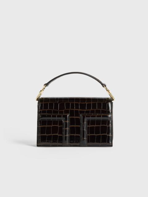 TOTEME Mini T-flap croco-embossed bag dark brown
