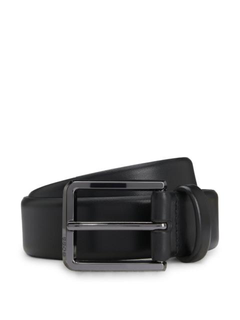 BOSS ITALIAN-LEATHER BELT WITH POLISHED GUNMETAL BUCKLE