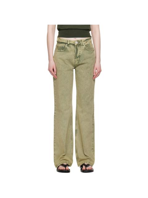 AMI Paris Khaki Cotton Large Fit Jeans