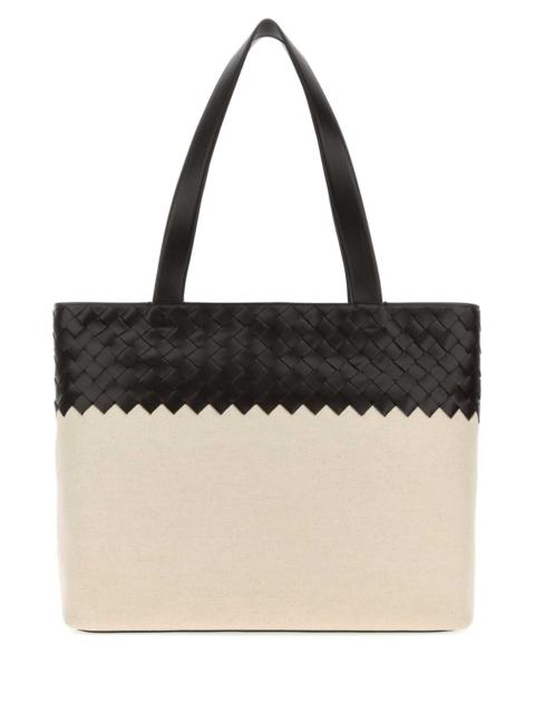 Bottega Veneta Bottega Veneta Men Two-Tone Leather And Canvas Intrecciato Shopping Bag