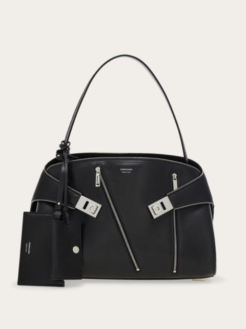 FERRAGAMO Hug soft shoulder bag multi-zip (M)