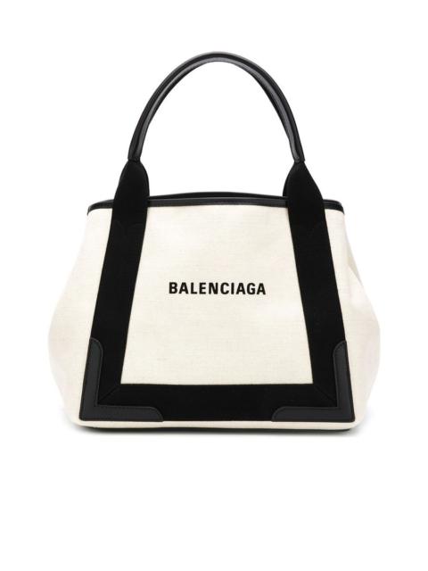 BALENCIAGA Navy Small Cabas in Beige