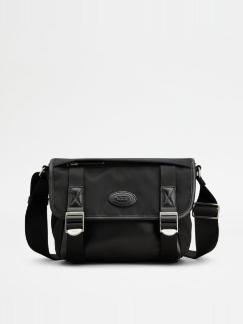 Tod's MESSENGER BAG IN FABRIC AND LEATHER MINI - BLACK