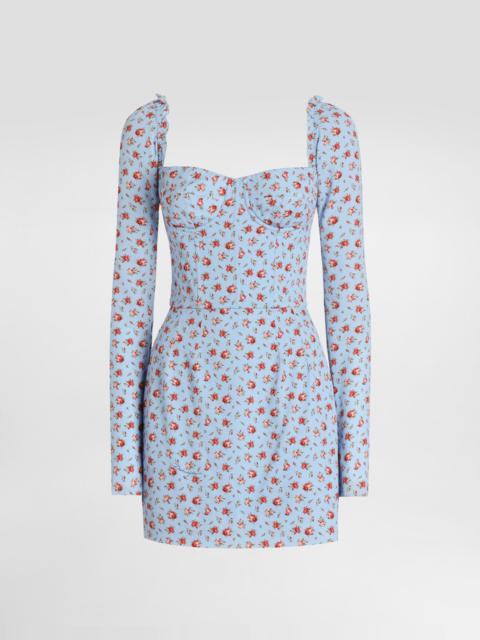 Dolce & Gabbana Small rose-print short charmeuse dress