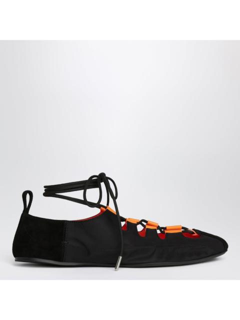 Alaïa Alaia Foldable Lace-Up Ballet Flats In Nylon And Black Suede Women