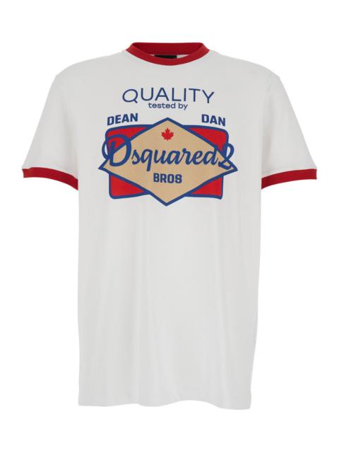 DSQUARED2 Dsquared2 Men White Crewneck T-Shirt With Maxi Logo Print On The Front In Cotton Man