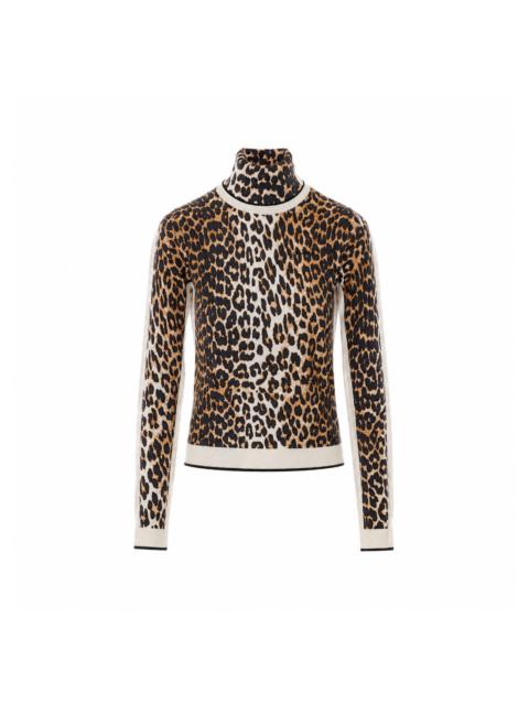 GANNI Ganni Women Leopard Print Turtleneck Sweater With Logo