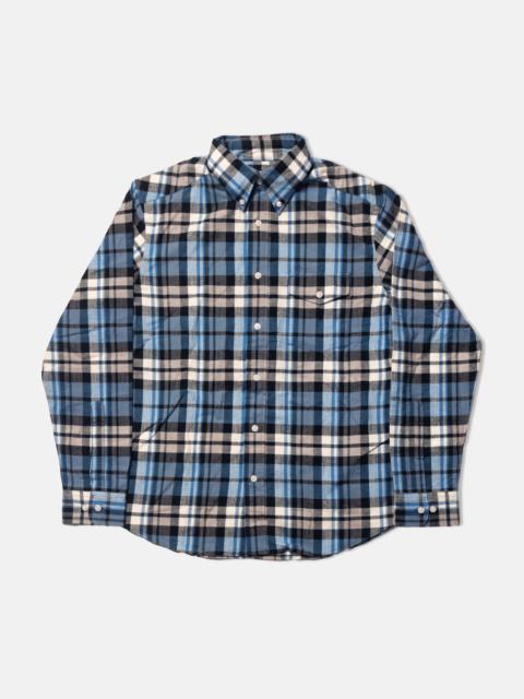 J. PRESS BLUE & CREAM PLAID COTTON FLANNEL SPORT SHIRT - TRIM FIT