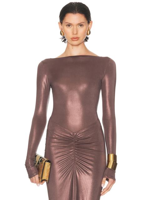 LAPOINTE Coated Jersey Boatneck Bodysuit