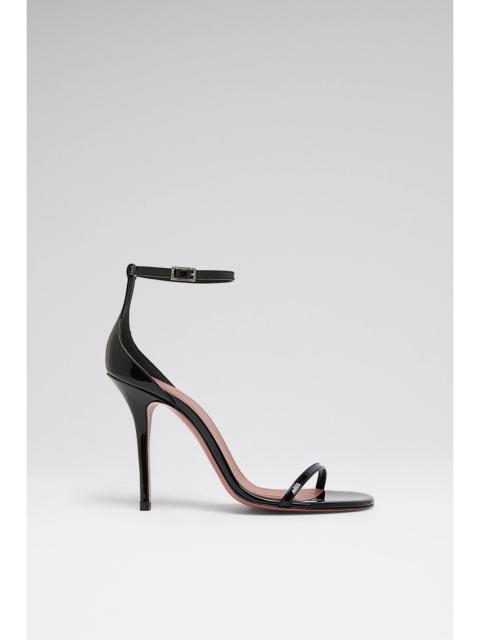Amina Muaddi BARBARA SANDAL 105 BLACK PATENT AND WHITE CRYSTAL BUCKLE