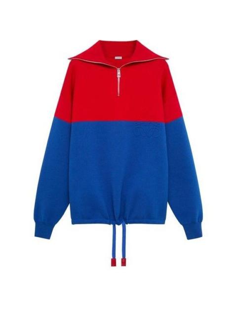 Loewe LOEWE Red Blue Two-Tone Zip Neck Cotton Sweater New & Authen