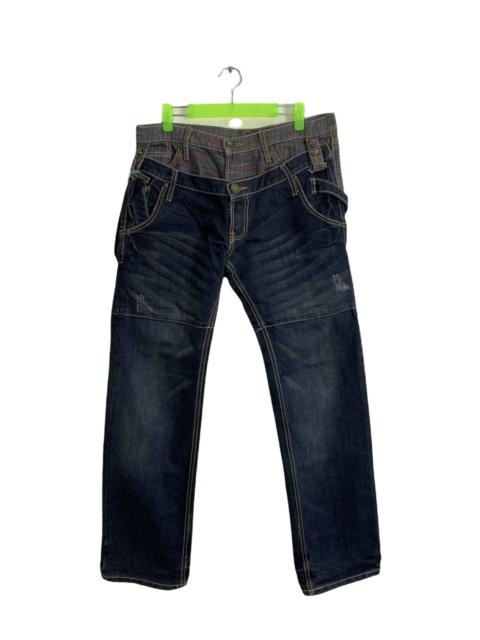 Other Designers Distressed Denim - Hype Japanese Brand Double Waist Black Distressed Rip Denim